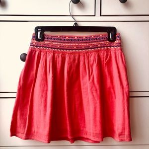 Coral pink skirt with beading and embroidery